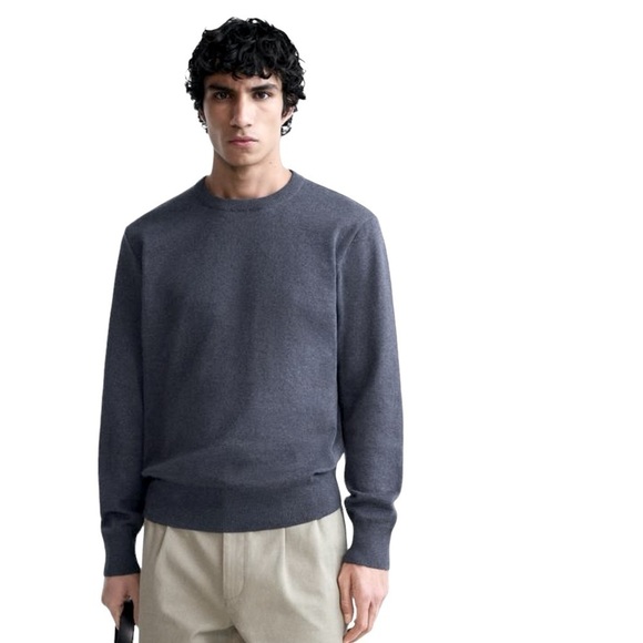 Zara Textured Cotton Blend Sweater. Knit Crew Long Sleeve Gray Size Large #1223 - Picture 1 of 5